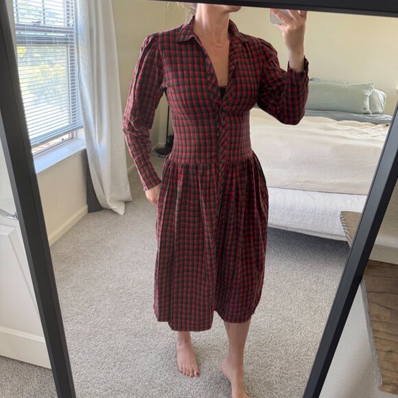 Vintage Cotton Flannel Holiday Plaid Dress - Picture 1 of 10